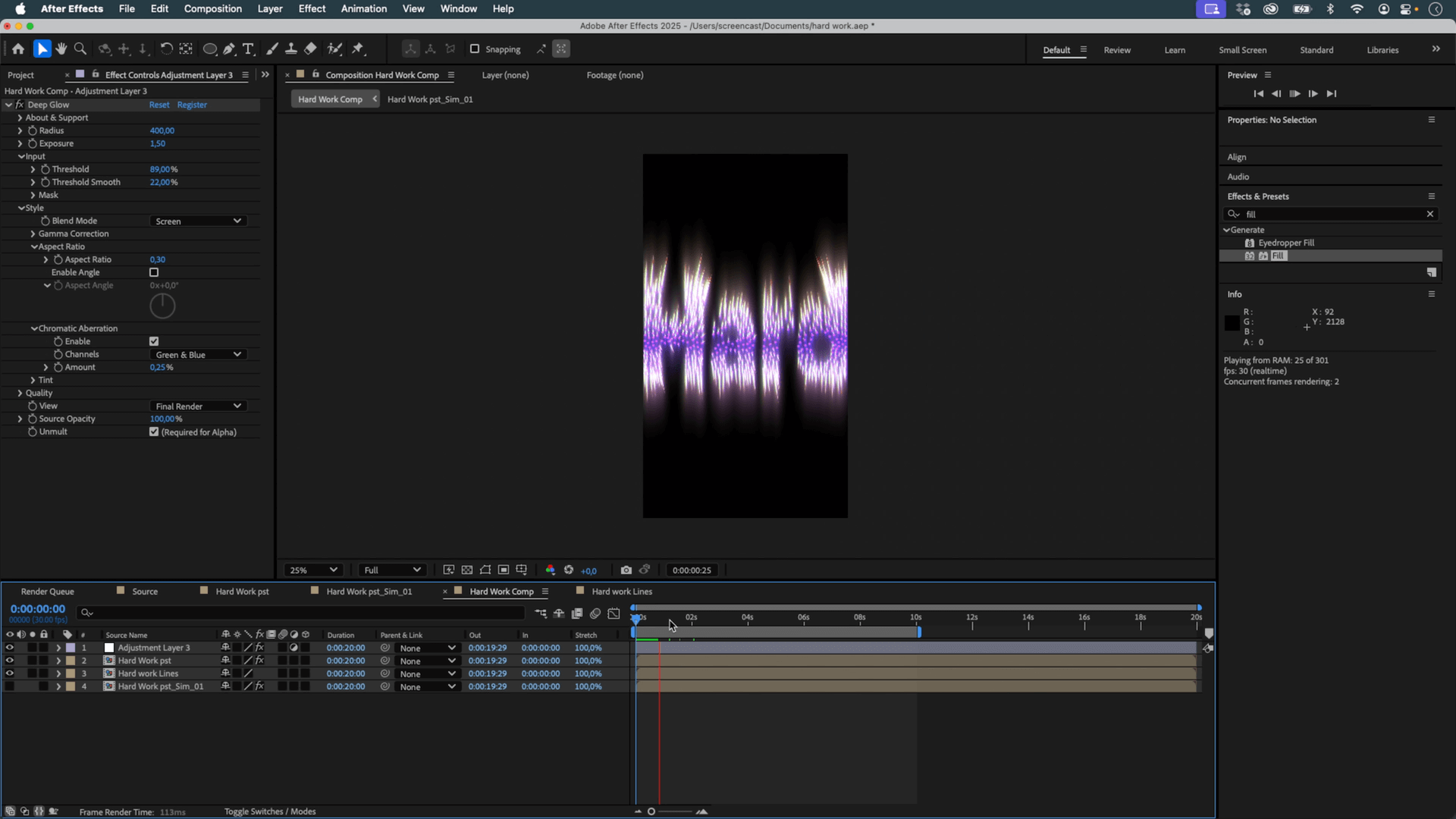 Apply Deep Glow (or the native Glow effect in AE) to enhance the final look